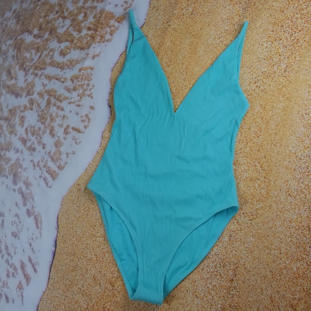TopSHOP Plunge Wide Rib One-Piece Swimsuit